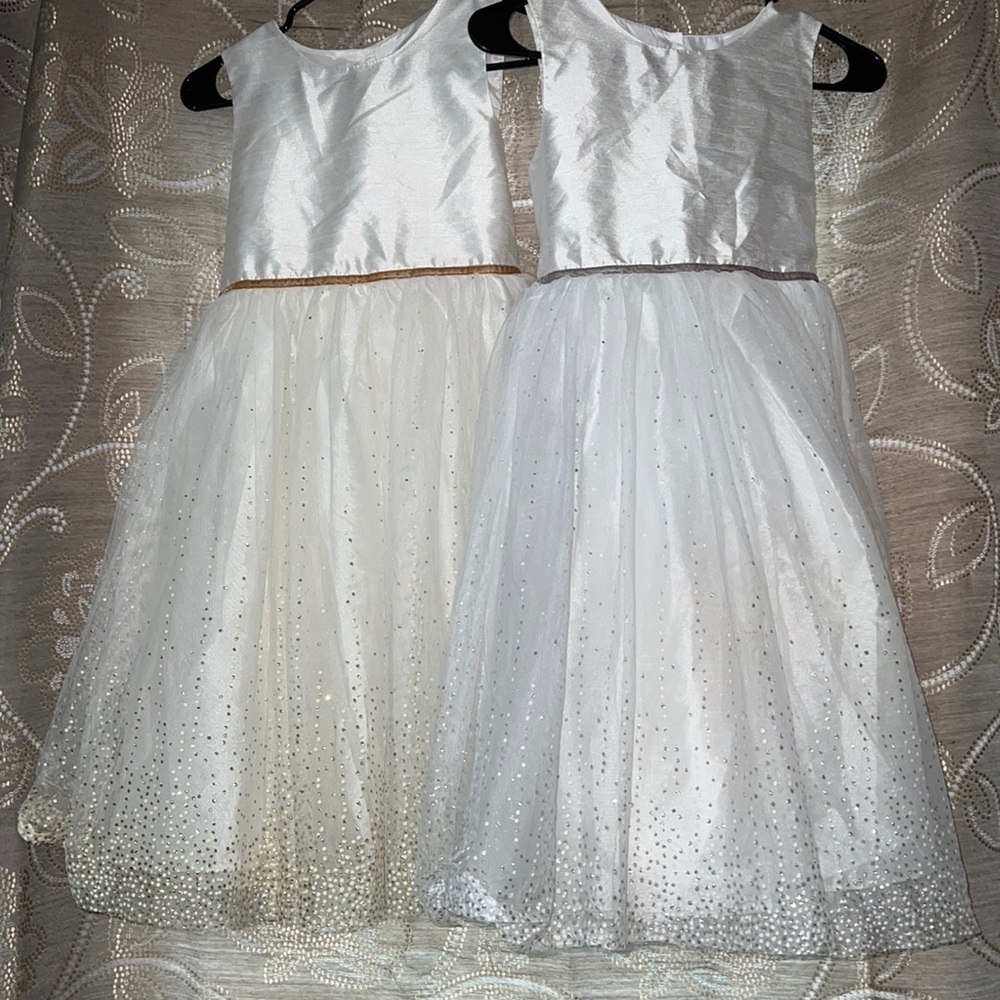 Two Marmellata Classic Dresses One white and gray, one white and gold